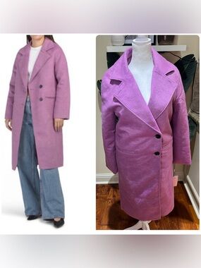 Avec Les Filles Double-breasted Walker Wool Coat in Hyacinth Purple Small